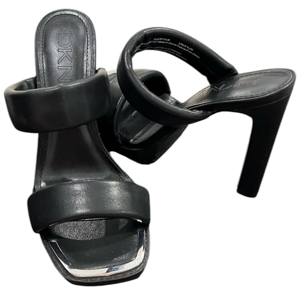 DKNY Ralia Black Puff Strap Metal Detail Square Toe Sandal Platform Heels - Picture 3 of 4